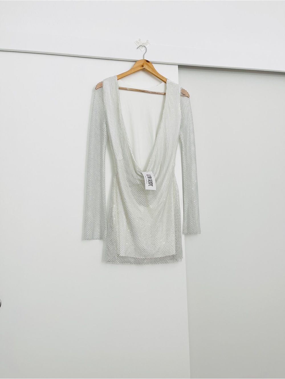 NWT 12th Tribe Anna White/ Silver Rhinestone Mesh Open Back Mini Dress Size XS